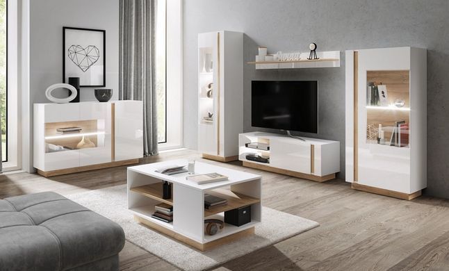 Тумба під телевізор Perfect Home Арко / Arco 1-дверна 1D/138 Білий глянець/дуб грандсон фотографія