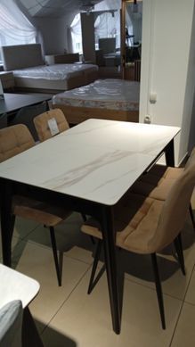Стіл розкладний BERLIN CERAMIC Intarsio 111(140)x75 Білий Глянець Кераміка Чорний фотографія
