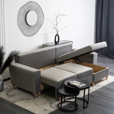 Угловой диван универсальный бархатный MEBEL ELITE MATEO Velvet 248 см Серый Правый фотография