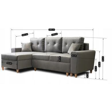 Угловой диван универсальный бархатный MEBEL ELITE MATEO Velvet 248 см Серый Правый фотография