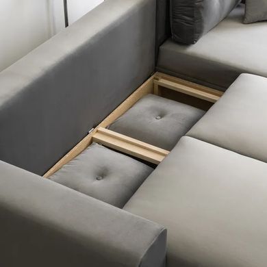 Угловой диван универсальный бархатный MEBEL ELITE MATEO Velvet 248 см Серый Правый фотография