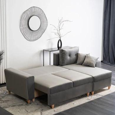 Угловой диван универсальный бархатный MEBEL ELITE MATEO Velvet 248 см Серый Правый фотография