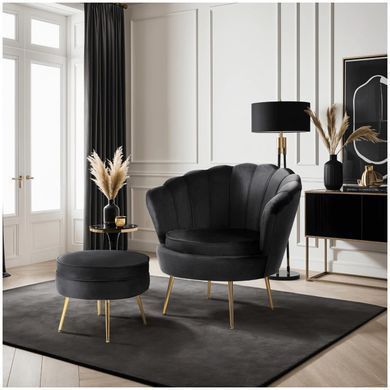 Кресло мягкое с подставкой MEBEL ELITE GRAND Velvet Черный фотография