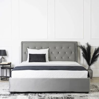 Ліжко двоспальне оксамитове MEBEL ELITE CROS Velvet 160x200 см Сірий фотографія