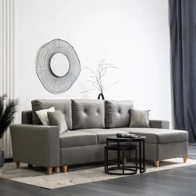 Угловой диван универсальный бархатный MEBEL ELITE MATEO Velvet 248 см Серый Правый фотография