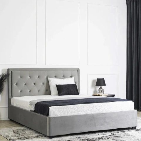 Ліжко двоспальне оксамитове MEBEL ELITE CROS Velvet 160x200 см Сірий фотографія