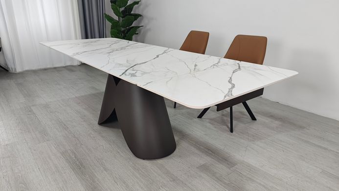 Стіл розкладний AGNES CERAMIC Intarsio 160(240)*90 білий позолочений мат/коричневий фотографія