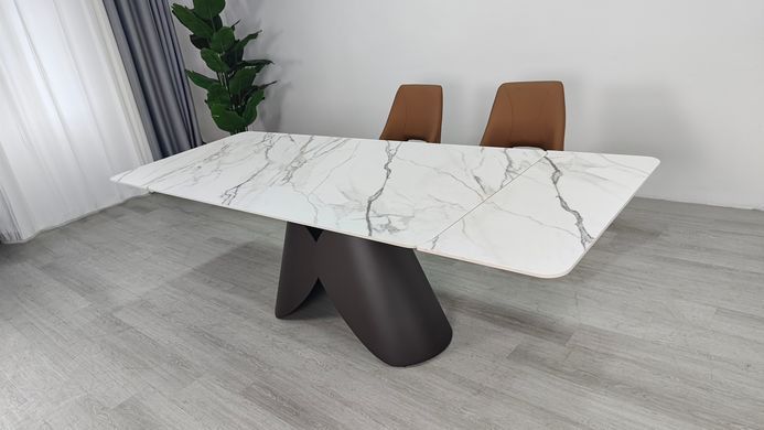 Стіл розкладний AGNES CERAMIC Intarsio 160(240)*90 білий позолочений мат/коричневий фотографія