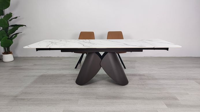 Стіл розкладний AGNES CERAMIC Intarsio 160(240)*90 білий позолочений мат/коричневий фотографія