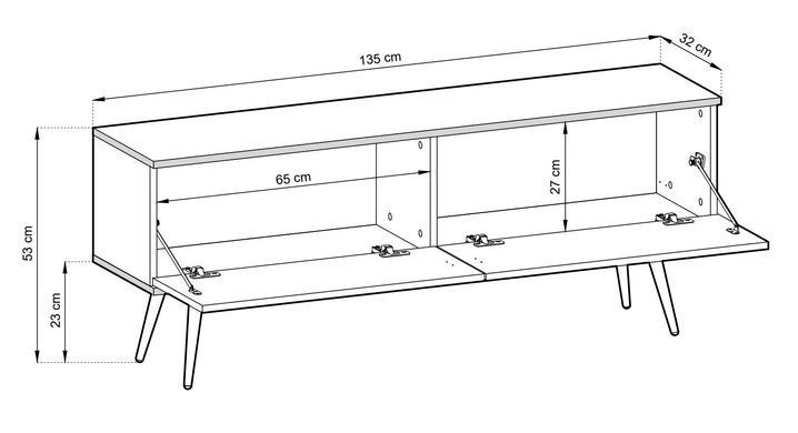 Тумба під телевізор Perfect Home Оро / Oro 2-дверна з золотими ніжками RTV135 MDF Сірий фотографія