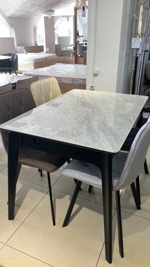 Стол раскладной BERLIN CERAMIC Intarsio 111(140)x75 Серый Глянец Керамика Черный фотография
