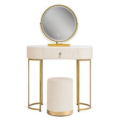 Туалетний столик з пуфом MEBEL ELITE ASHLEY MINI беж/ золотий фотографія