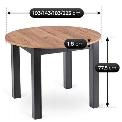 Стол раскладной круглый MEBEL ELITE JAMES 103(223)х103 Дуб крафт/черный фотография