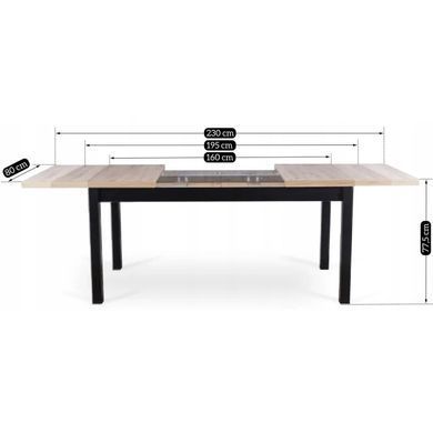 Стіл розкладний MEBEL ELITE HUGO160(230)х80 см Дуб артизан / Чорний фотографія