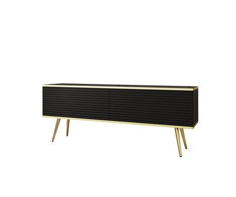 Тумба під телевізор Perfect Home Оро / Oro 2-дверна з золотими ніжками RTV135 MDF Чорний фотографія