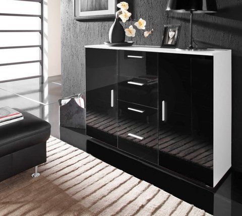 Комод UNI Cama 132 Білий Мат / Чорний Глянець фотографія