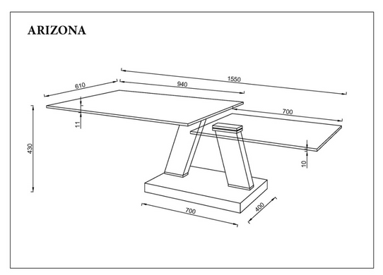 Журнальний столик ARIZONA Intarsio 94(155)X61X43 сірий глянець+скло/чорний фотографія